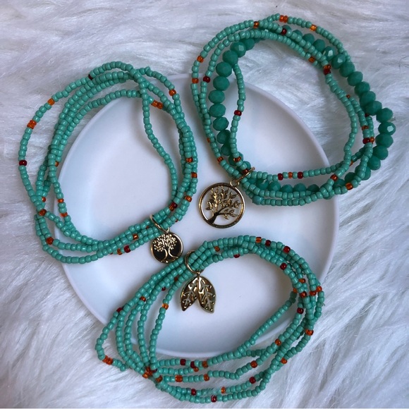 3 beaded bracelets with tree/leaf charms - Picture 1 of 5